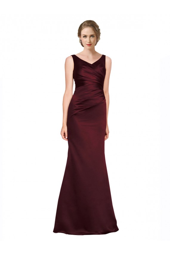 Vendeurs de Bordeaux Trapèze Col V Satiné Longue Formelles Robes demoiselle d'honneur / Robes de soirée / Robes de bal