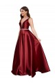 Vendeurs de Bordeaux Trapèze Col V Satiné Longue Formelles Robes demoiselle d'honneur / Robes de soirée / Robes de bal