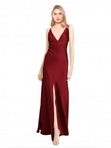 Vendeurs de Bordeaux Trapèze Col V Satiné Stretch Longue Formelles Robes demoiselle d'honneur / Robes de soirée / Robes de bal