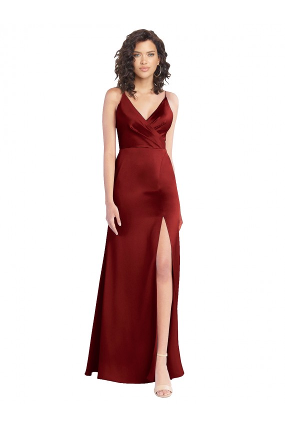 Vendeurs de Bordeaux Trapèze Col V Satiné Stretch Longue Formelles Robes demoiselle d'honneur / Robes de soirée / Robes de bal