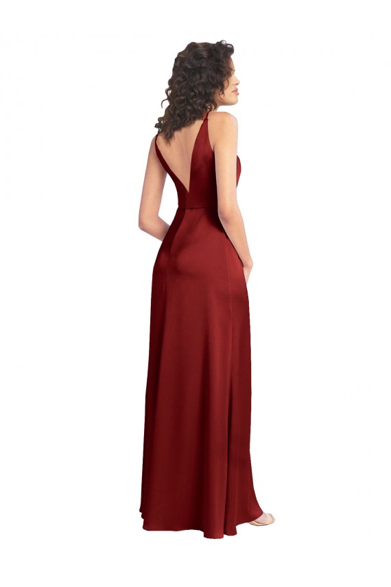Vendeurs de Bordeaux Trapèze Col V Satiné Stretch Longue Formelles Robes demoiselle d'honneur / Robes de soirée / Robes de bal
