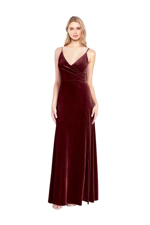 Vendeurs de Bordeaux Trapèze Col V Velours Stretch Longue Robes demoiselle d'honneur / Robes de bal