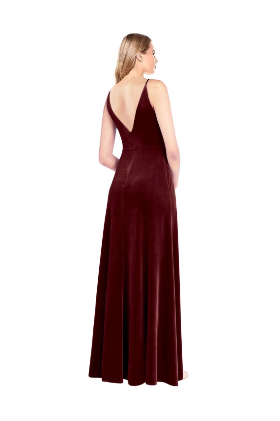 Vendeurs de Bordeaux Trapèze Col V Velours Stretch Longue Robes demoiselle d'honneur / Robes de bal