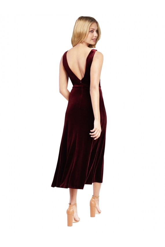 Vendeurs de Bordeaux Trapèze Col V midi Velours Stretch Courte Robes demoiselle d'honneur / Robes de bal / Robes de cocktail