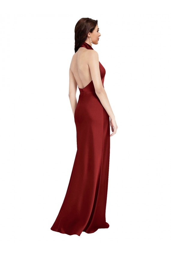 Vendeurs de Bordeaux Trapèze Licou Satiné Stretch Longue Formelles Robes demoiselle d'honneur / Robes de soirée / Robes de bal