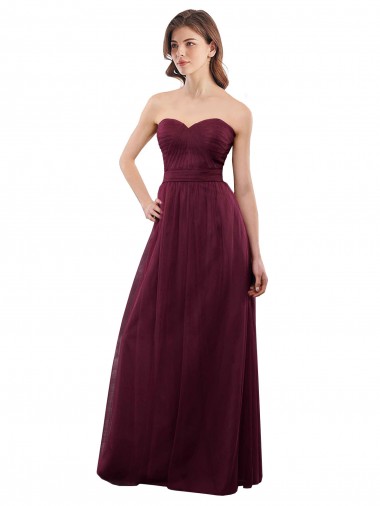 Vendeurs de Bordeaux Trapèze Sans bretelle Tulle Longue Robes demoiselle d'honneur