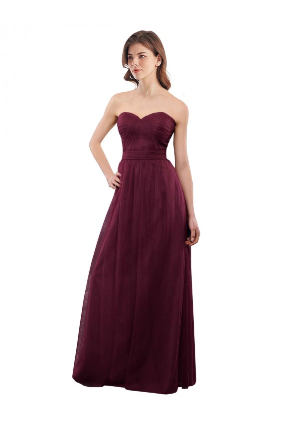 Vendeurs de Bordeaux Trapèze Sans bretelle Tulle Longue Robes demoiselle d'honneur