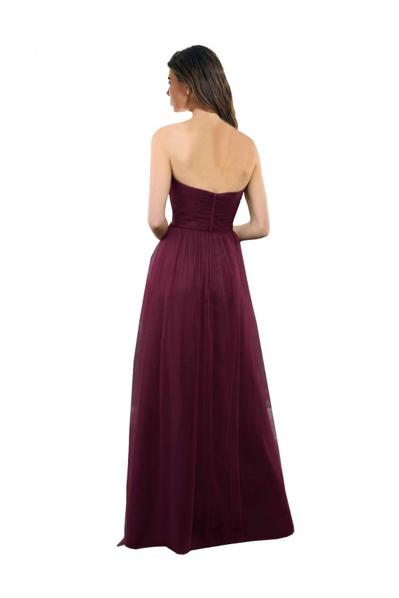 Vendeurs de Bordeaux Trapèze Sans bretelle Tulle Longue Robes demoiselle d'honneur