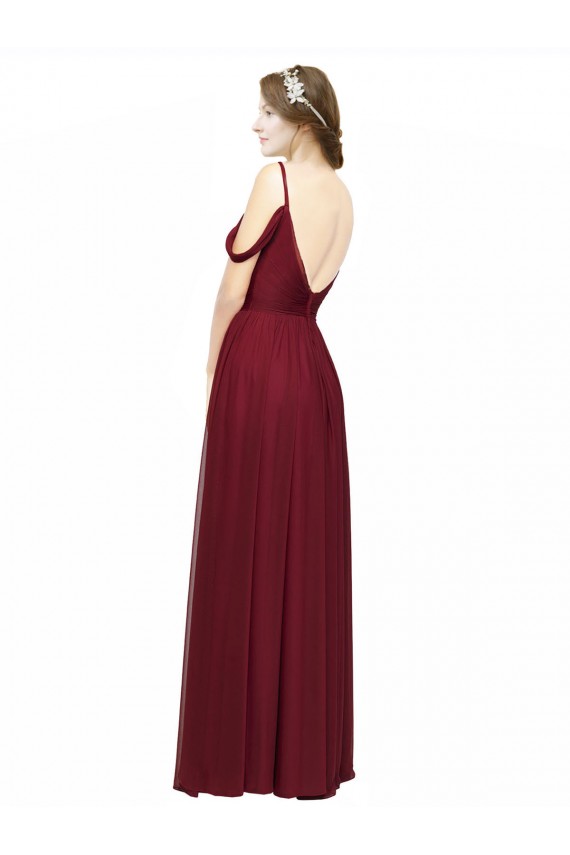 Vendeurs de Bordeaux Trapèze Épaule Dénudée Bretelles spaghetti Mousseline Longue Robes demoiselle d'honneur
