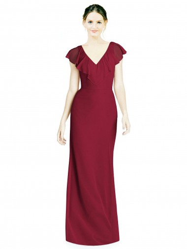 Vendeurs de Bordeaux Trompette Col V Mousseline Longue Robes demoiselle d'honneur