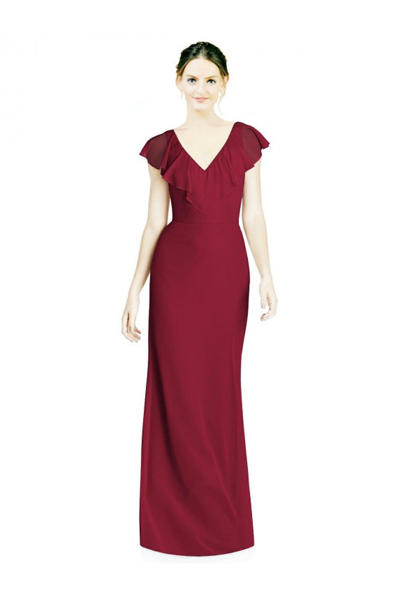 Vendeurs de Bordeaux Trompette Col V Mousseline Longue Robes demoiselle d'honneur