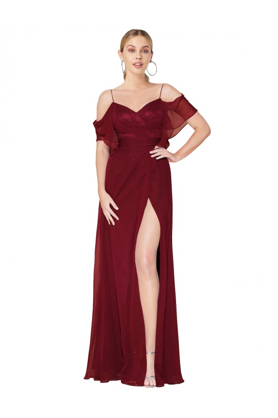 Vendeurs de Bordeaux Trompette Épaule Dénudée Mousseline Longue Formelles Robes demoiselle d'honneur / Robes de soirée / Robes de bal