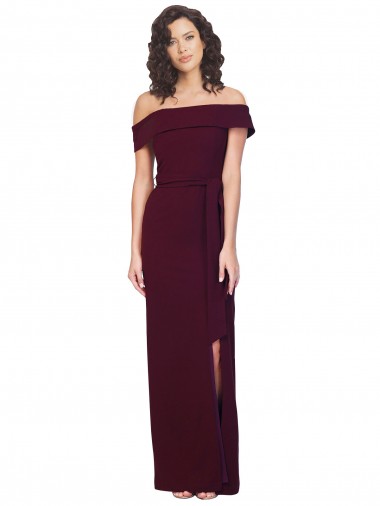 Vendeurs de Bordeaux foncé Fourreau Épaule Dénudée Col Carré Crêpe Stretch Longue Formelles Robes demoiselle d'honneur / Robes de soirée / Robes de bal