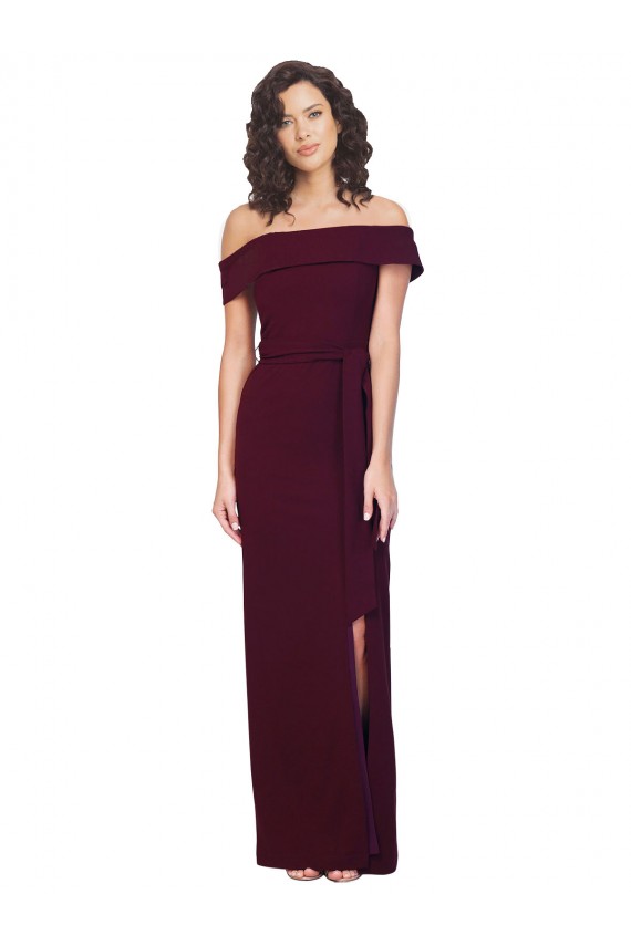 Vendeurs de Bordeaux foncé Fourreau Épaule Dénudée Col Carré Crêpe Stretch Longue Formelles Robes demoiselle d'honneur / Robes de soirée / Robes de bal