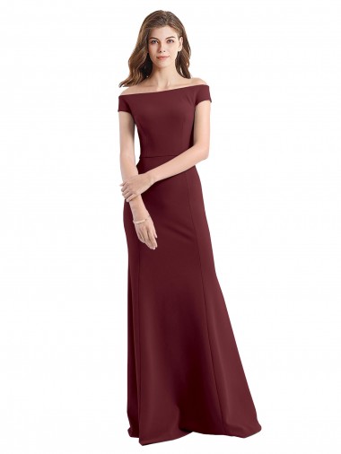 Vendeurs de Bordeaux foncé Fourreau Épaule Dénudée Col Haut Crêpe Stretch Longue Robes demoiselle d'honneur / Robes de bal