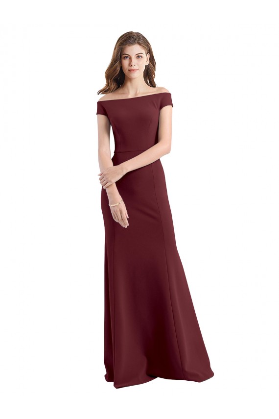 Vendeurs de Bordeaux foncé Fourreau Épaule Dénudée Col Haut Crêpe Stretch Longue Robes demoiselle d'honneur / Robes de bal
