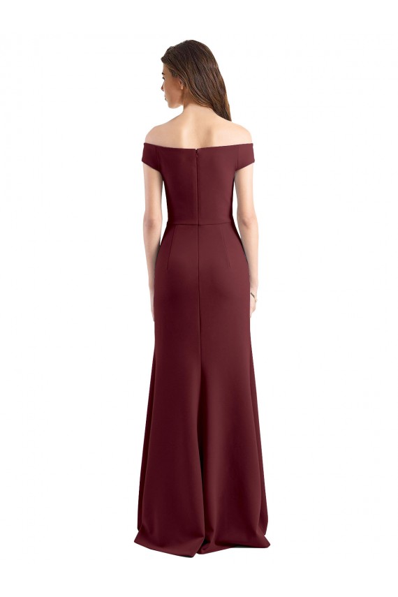 Vendeurs de Bordeaux foncé Fourreau Épaule Dénudée Col Haut Crêpe Stretch Longue Robes demoiselle d'honneur / Robes de bal