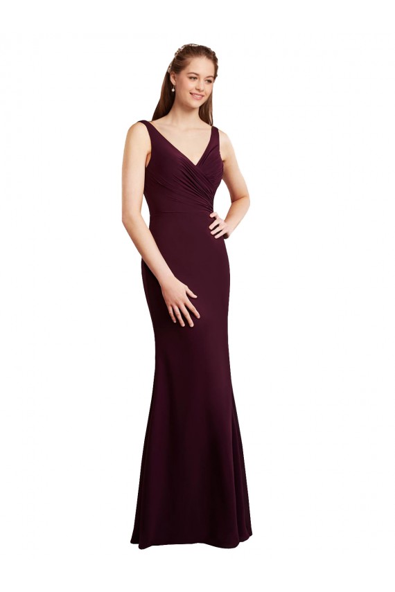 Vendeurs de Bordeaux foncé Sirène Col V Mousseline Longue Robes demoiselle d'honneur