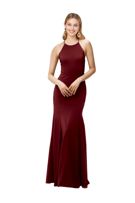 Vendeurs de Bordeaux foncé Sirène Licou Col Haut Crêpe Stretch Longue Formelles Robes demoiselle d'honneur / Robes de soirée / Robes de bal