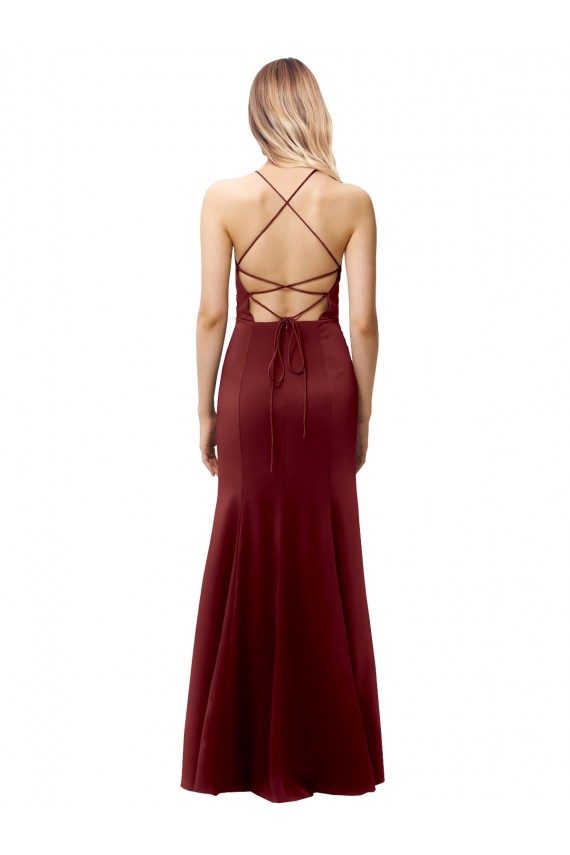Vendeurs de Bordeaux foncé Sirène Licou Col Haut Crêpe Stretch Longue Formelles Robes demoiselle d'honneur / Robes de soirée / Robes de bal