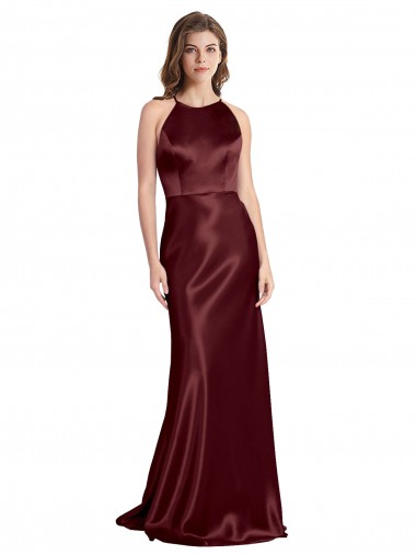 Vendeurs de Bordeaux foncé Trapèze Bretelles spaghetti Col V Satiné Stretch Longue Formelles Robes demoiselle d'honneur / Robes de soirée / Robes de bal
