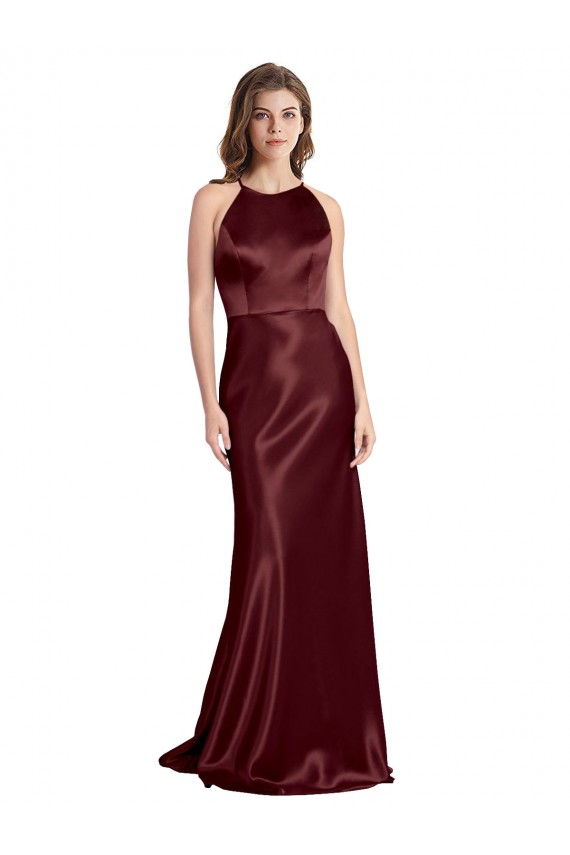 Vendeurs de Bordeaux foncé Trapèze Bretelles spaghetti Col V Satiné Stretch Longue Formelles Robes demoiselle d'honneur / Robes de soirée / Robes de bal
