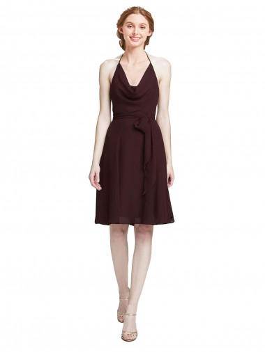 Vendeurs de Bordeaux foncé Trapèze Bretelles spaghetti Mousseline Courte Robes demoiselle d'honneur / Robes de cocktail