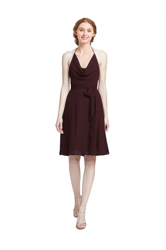 Vendeurs de Bordeaux foncé Trapèze Bretelles spaghetti Mousseline Courte Robes demoiselle d'honneur / Robes de cocktail