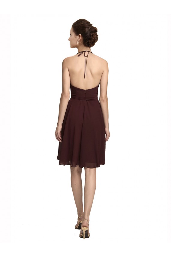 Vendeurs de Bordeaux foncé Trapèze Bretelles spaghetti Mousseline Courte Robes demoiselle d'honneur / Robes de cocktail