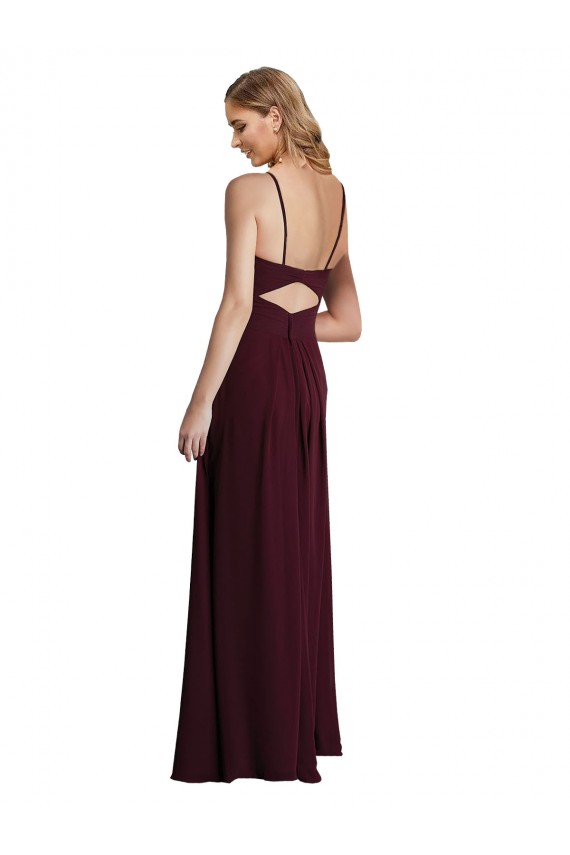 Vendeurs de Bordeaux foncé Trapèze Bretelles spaghetti Mousseline Longue Robes demoiselle d'honneur