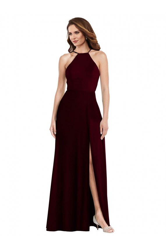 Vendeurs de Bordeaux foncé Trapèze Bretelles spaghetti Mousseline Longue Robes demoiselle d'honneur