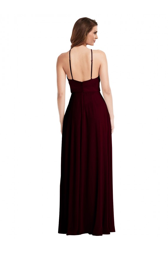 Vendeurs de Bordeaux foncé Trapèze Bretelles spaghetti Mousseline Longue Robes demoiselle d'honneur