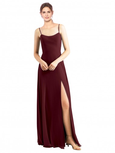 Vendeurs de Bordeaux foncé Trapèze Bretelles spaghetti Scoop Mousseline Longue Robes demoiselle d'honneur
