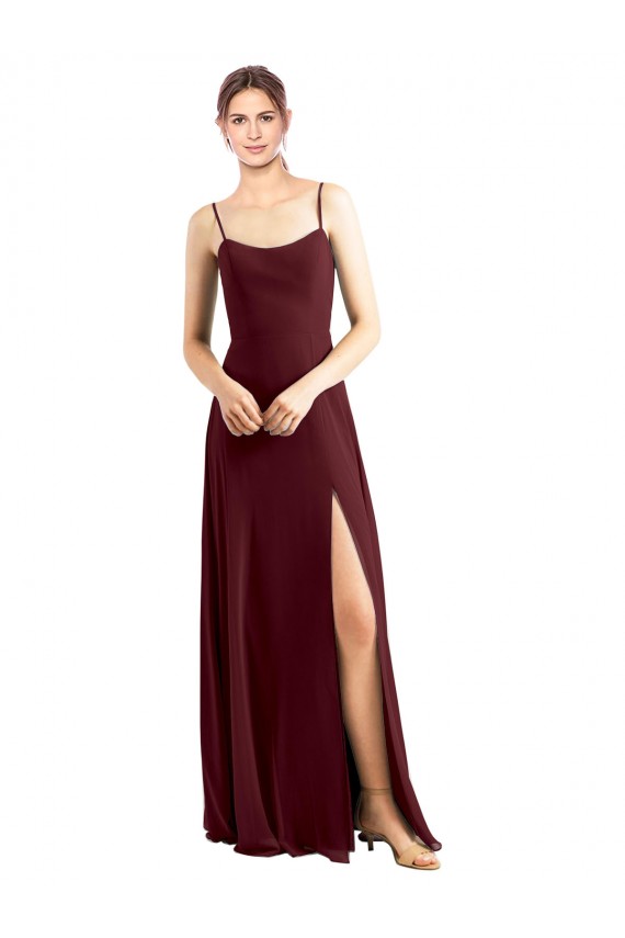 Vendeurs de Bordeaux foncé Trapèze Bretelles spaghetti Scoop Mousseline Longue Robes demoiselle d'honneur