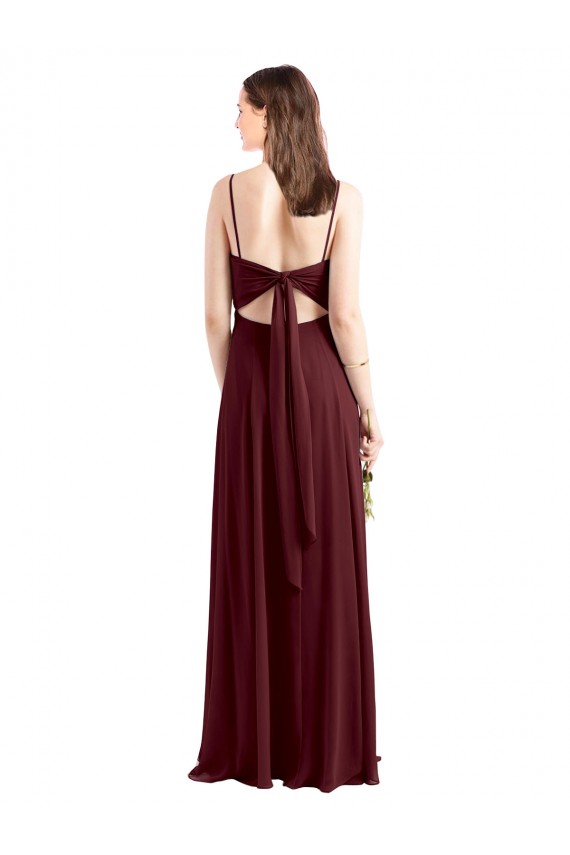 Vendeurs de Bordeaux foncé Trapèze Bretelles spaghetti Scoop Mousseline Longue Robes demoiselle d'honneur