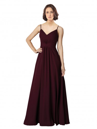 Vendeurs de Bordeaux foncé Trapèze Col V Mousseline Longue Robes demoiselle d'honneur