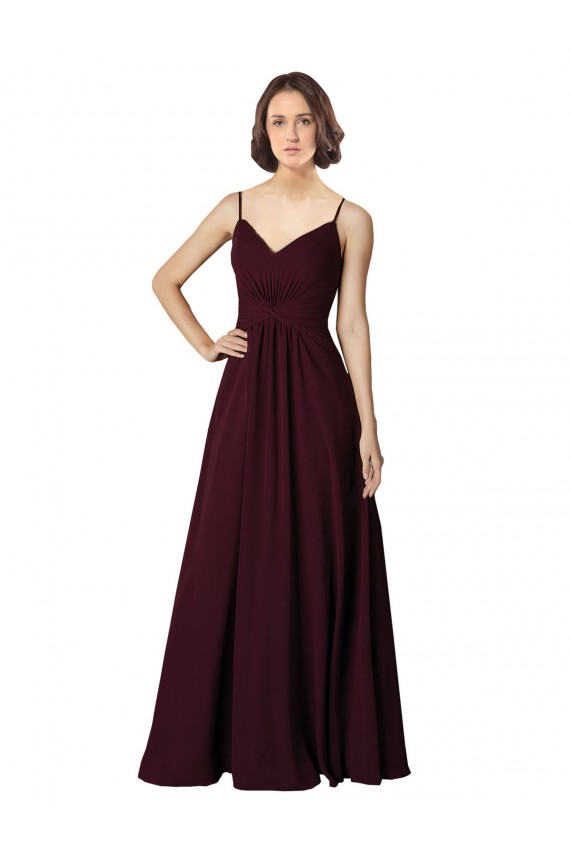 Vendeurs de Bordeaux foncé Trapèze Col V Mousseline Longue Robes demoiselle d'honneur