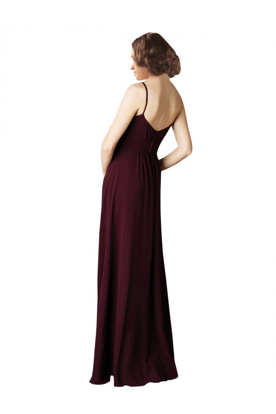 Vendeurs de Bordeaux foncé Trapèze Col V Mousseline Longue Robes demoiselle d'honneur
