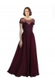 Vendeurs de Bordeaux foncé Trapèze Col bijou Tulle Mousseline Longue Robes demoiselle d'honneur