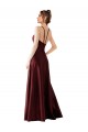 Vendeurs de Bordeaux foncé Trapèze Licou Satiné Longue Robes demoiselle d'honneur / Robes de bal