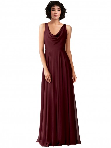 Vendeurs de Bordeaux foncé Trapèze Mousseline Longue Robes demoiselle d'honneur