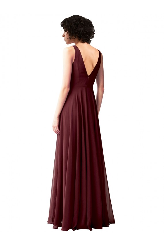 Vendeurs de Bordeaux foncé Trapèze Mousseline Longue Robes demoiselle d'honneur