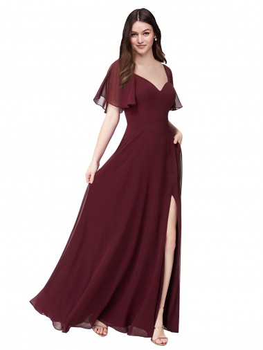 Vendeurs de Bordeaux foncé Trapèze Mousseline Longue Robes demoiselle d'honneur