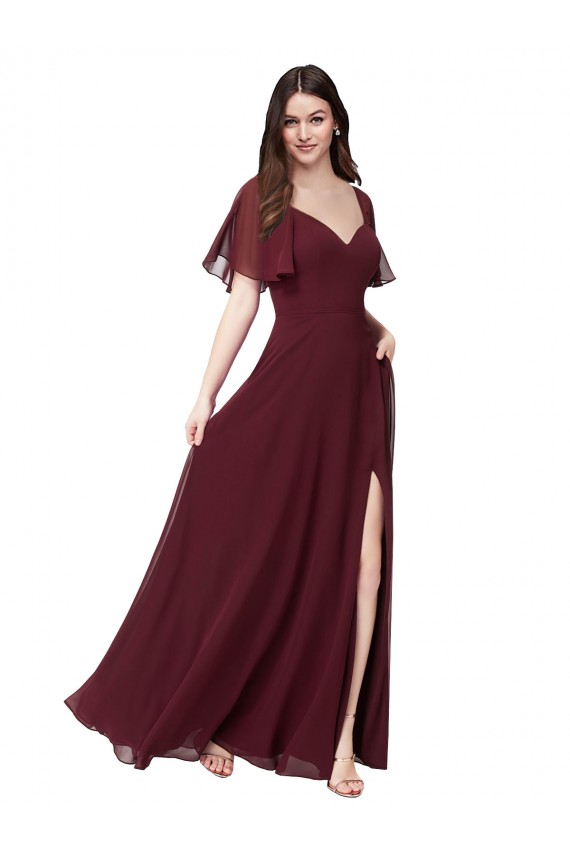 Vendeurs de Bordeaux foncé Trapèze Mousseline Longue Robes demoiselle d'honneur
