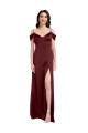 Vendeurs de Bordeaux foncé Trapèze Épaule Dénudée Col V Satiné Stretch Longue Formelles Robes demoiselle d'honneur / Robes de soirée / Robes de bal