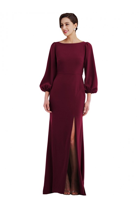 Vendeurs de Bordeaux foncé Trompette Bateau Crêpe Stretch Longue Formelles Robes demoiselle d'honneur / Robes de soirée / Robes de bal
