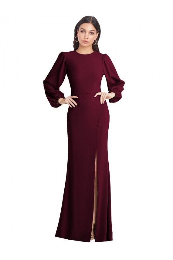 Vendeurs de Bordeaux foncé Trompette Bateau Crêpe Stretch Longue Formelles Robes demoiselle d'honneur / Robes de soirée / Robes de bal