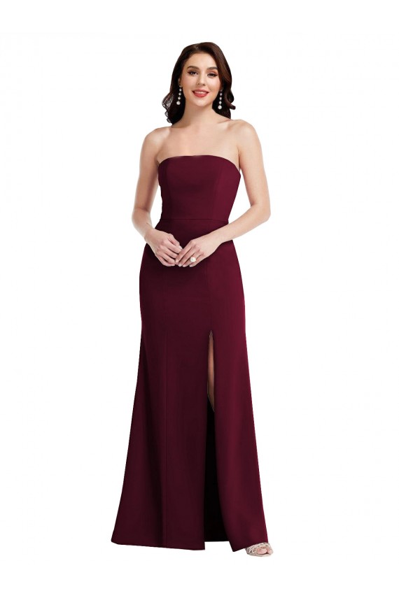 Vendeurs de Bordeaux foncé Trompette Sans bretelle Crêpe Stretch Longue Robes demoiselle d'honneur / Robes de bal