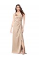 Vendeurs de Champagne Rose Trapèze Bretelles spaghetti Col V Satiné Soyeux Longue Formelles Robes demoiselle d'honneur / Robes de soirée / Robes de bal