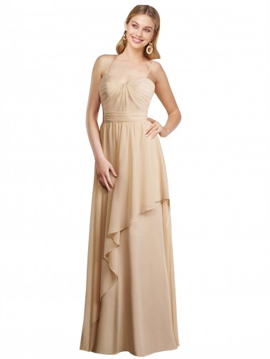 Vendeurs de Champagne Trapèze Bretelles spaghetti Mousseline Longue Robes demoiselle d'honneur